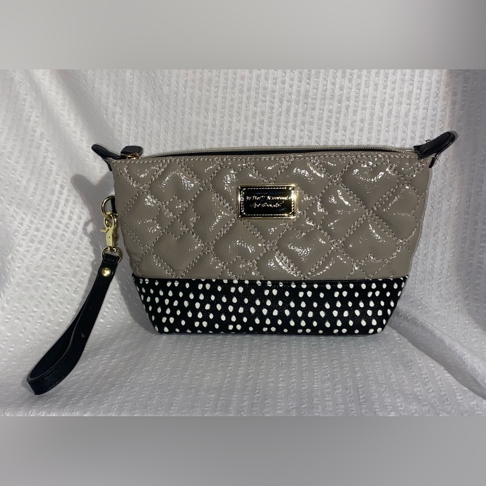 Betsey Johnson Black and Gray Clutch with Quilted Design